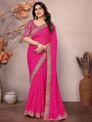 rani pink sequins georgette saree with blouse 1