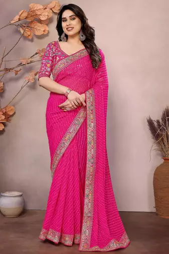 rani pink sequins georgette saree with blouse
