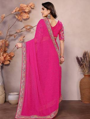 rani pink sequins georgette saree with blouse 2