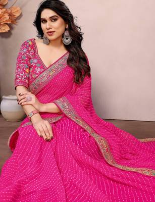 rani pink sequins georgette saree with blouse 3