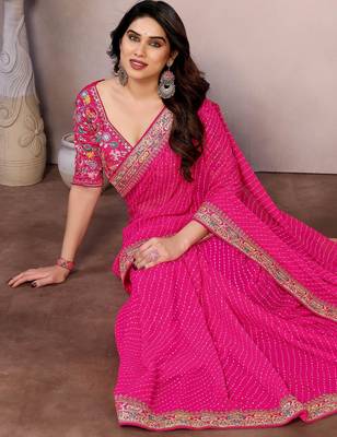 rani pink sequins georgette saree with blouse 4