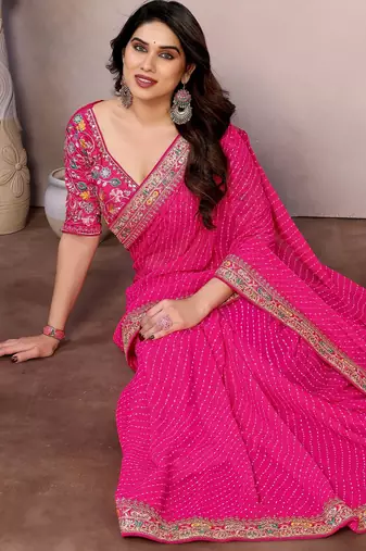 rani pink sequins georgette saree with blouse