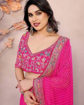 rani pink sequins georgette saree with blouse 5