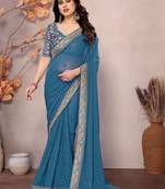 teal blue leheriya printed saree with blouse
