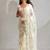 Off white handwork zarkan border work satin silk party wear saree