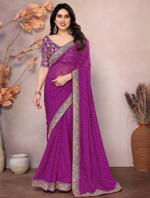purple zari embroidered georgette saree with blouse 1