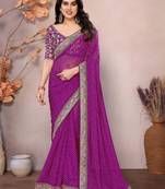 purple zari embroidered georgette saree with blouse