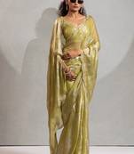 Green handwork zarkan border work satin silk party wear saree