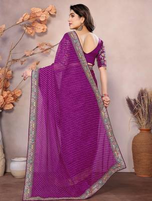 purple zari embroidered georgette saree with blouse 3
