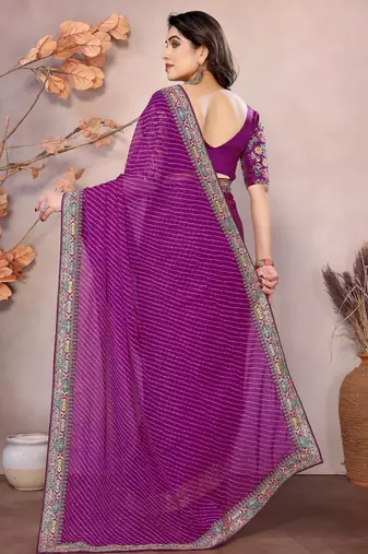 purple zari embroidered georgette saree with blouse