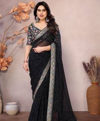 black leheriya print saree with blouse 1