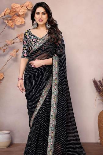 black leheriya print saree with blouse