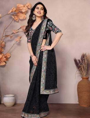 black leheriya print saree with blouse 2