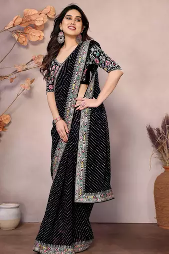 black leheriya print saree with blouse