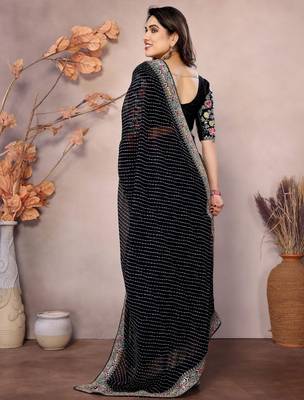 black leheriya print saree with blouse 3