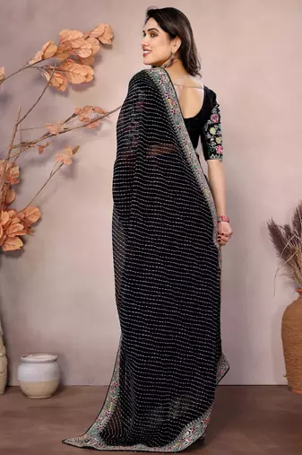 black leheriya print saree with blouse