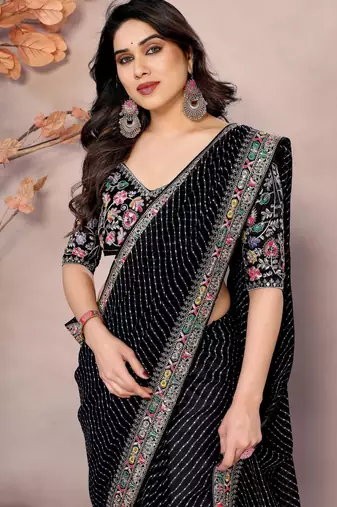 black leheriya print saree with blouse