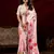 peach satin floral printed saree with blouse