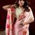 peach satin floral printed saree with blouse