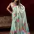 pista green floral printed satin saree with blouse