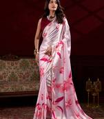 light pink satin pearl work saree with blouse