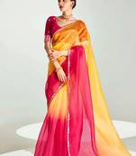 mustard yellow ombre organza border saree with blouse