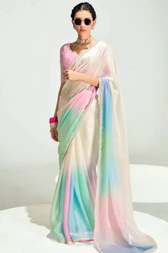 multi-color organza border work saree with blouse