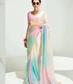 multi-color organza border work saree with blouse