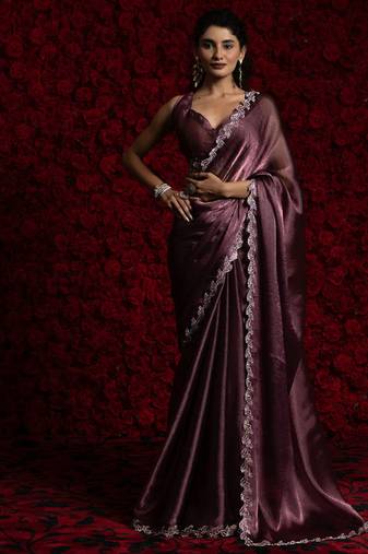 White zarkan handwork tissue silk festival wear saree with blouse