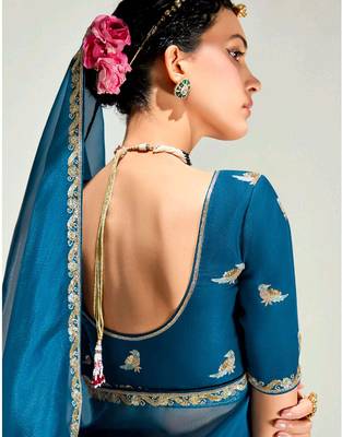 deep blue organza border work saree 5