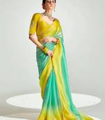 green organza border work saree with blouse