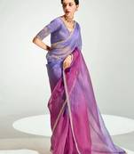 lilac organza border work saree with blouse