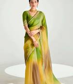 green organza border work saree with blouse