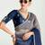 navy blue organza border work saree with blouse