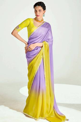lavender organza border work saree with blouse