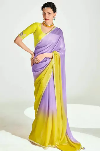 lavender organza border work saree with blouse