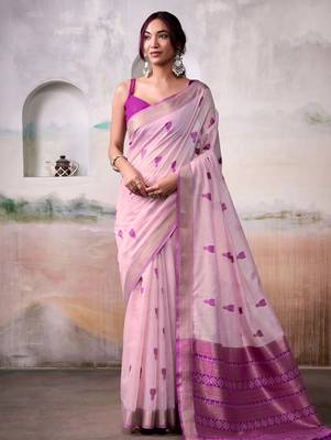 pink cotton weaving saree with blouse 1