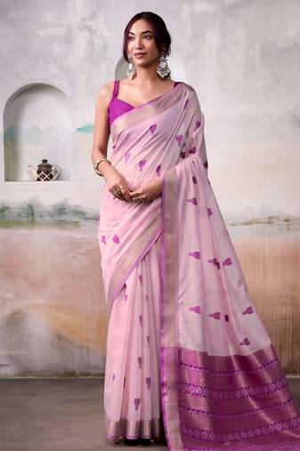 pink cotton weaving saree with blouse