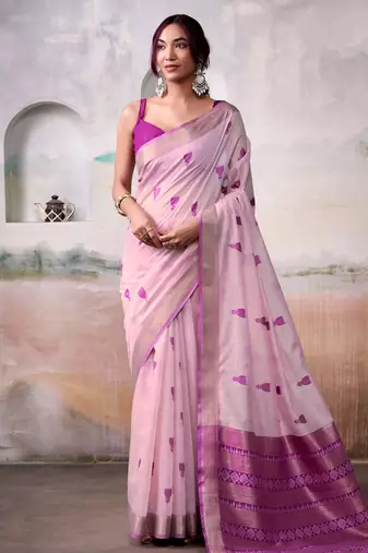 pink cotton weaving saree with blouse