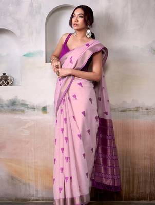 pink cotton weaving saree with blouse 2