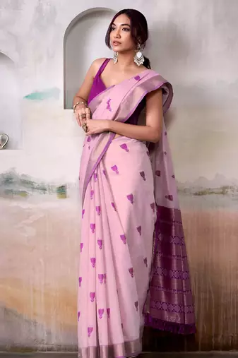 pink cotton weaving saree with blouse