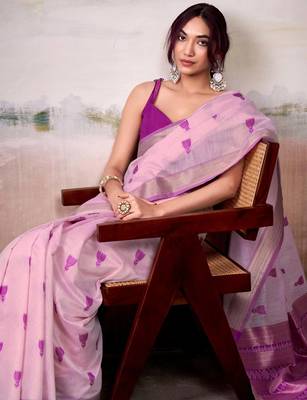 pink cotton weaving saree with blouse 3