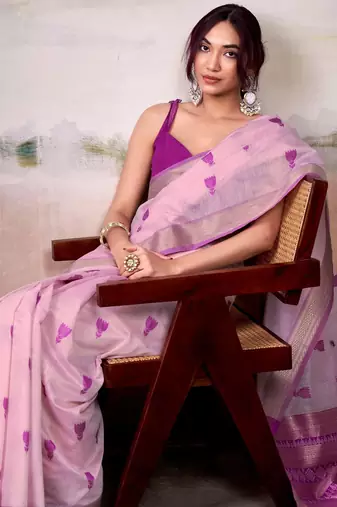 pink cotton weaving saree with blouse