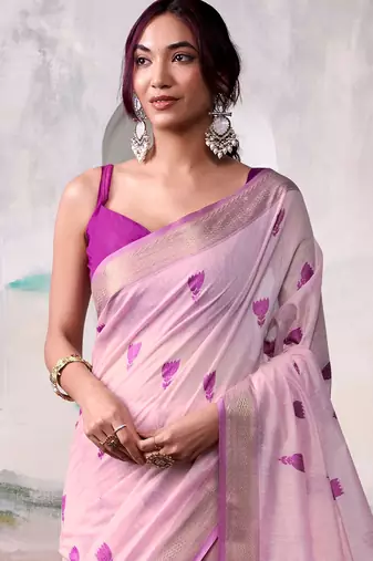 pink cotton weaving saree with blouse