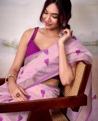 pink cotton weaving saree with blouse 5