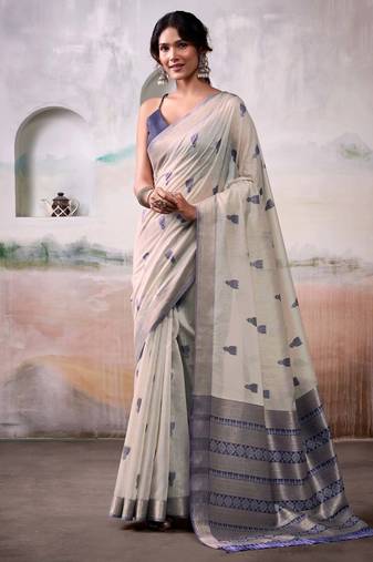 off white weaving cotton saree with blouse