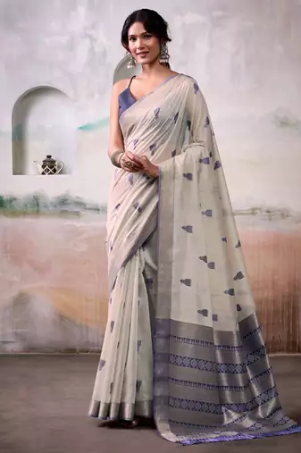 off white weaving cotton saree with blouse