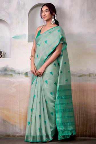 green cotton weaving saree with blouse