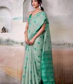 green cotton weaving saree with blouse