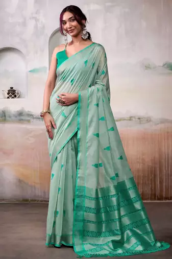 green cotton weaving saree with blouse